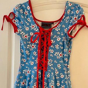 Voodoo Vixen Daisy Print Lace Up Dress Sz M
